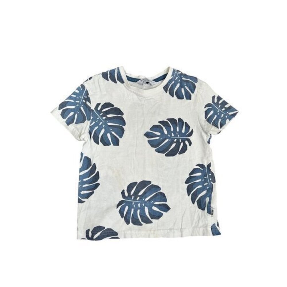 Primark Kids White T-Shirt With Blue Tropical Leaf Print 4-5 Years